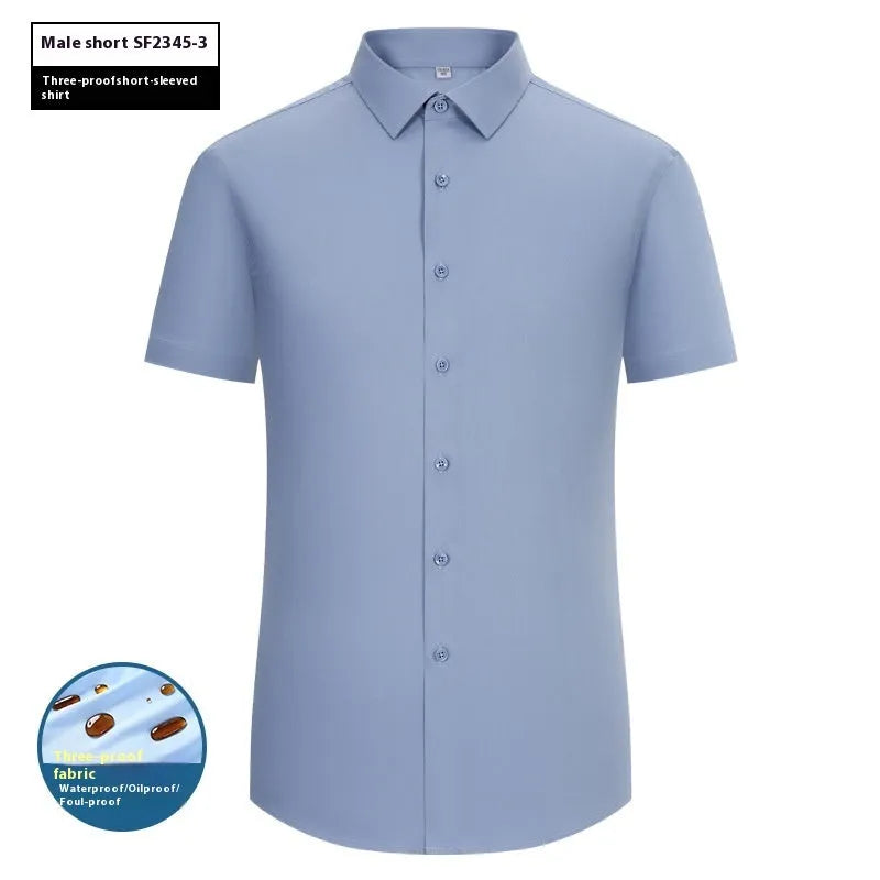 Men's short sleeve bamboo fibre shirt with square collar in slim fit business style