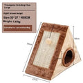 Grey and white triangle-shaped cat scratching post with an integrated fleece fabric bed.