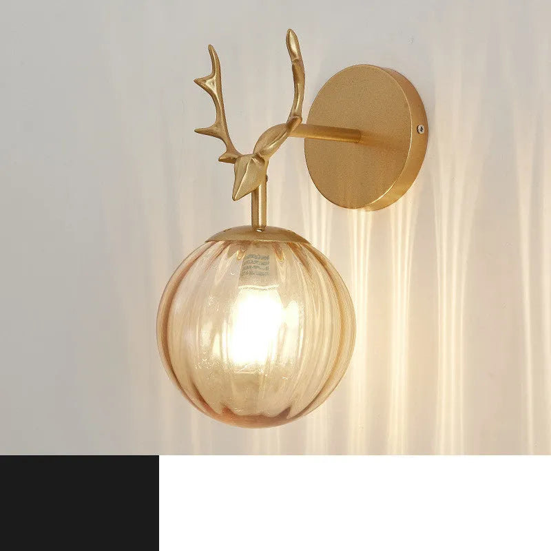 Nordic style round glass wall lamp with E27 bulb holder in golden or black finish