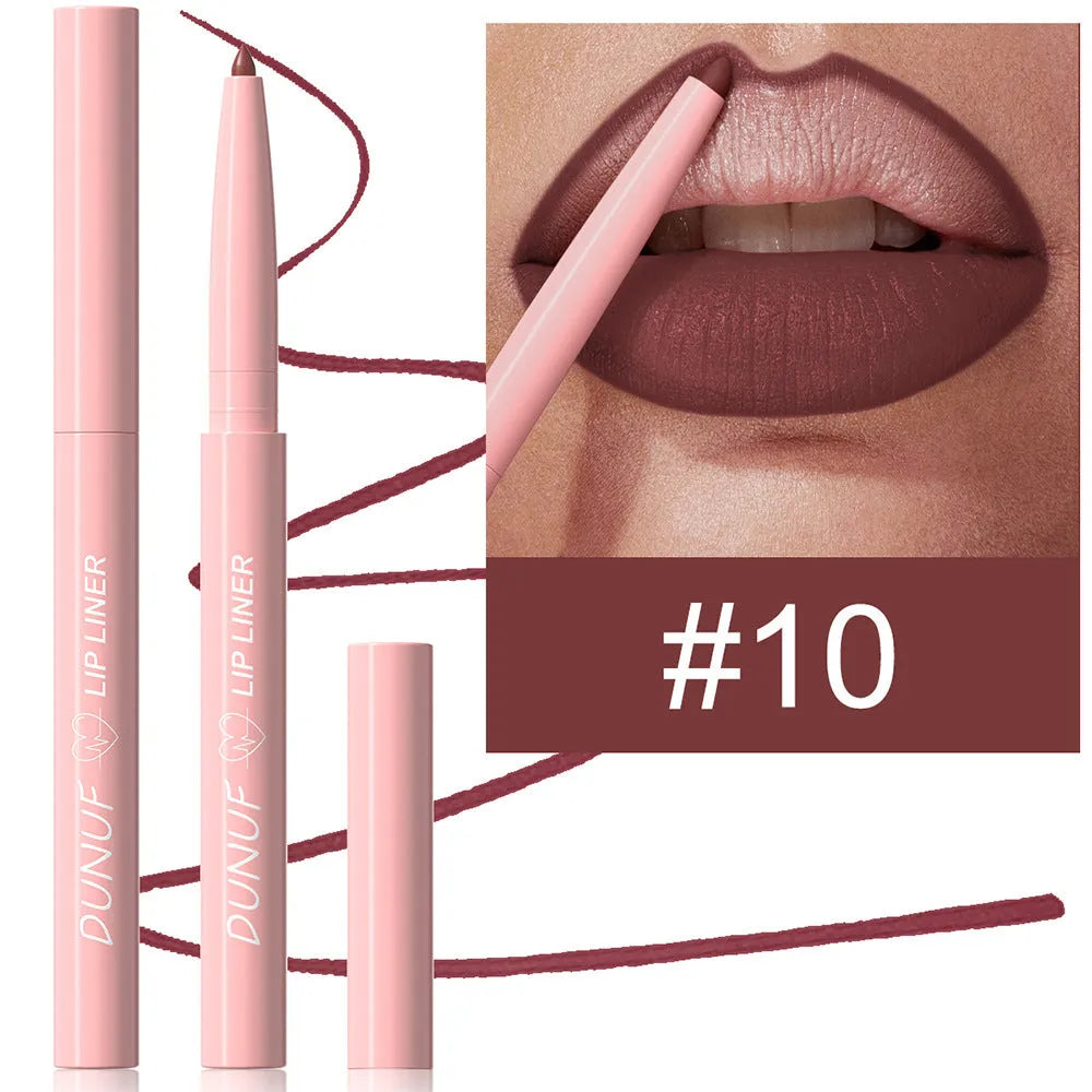 Velvet matte lip liner pencil in 12 colour shades for precise application