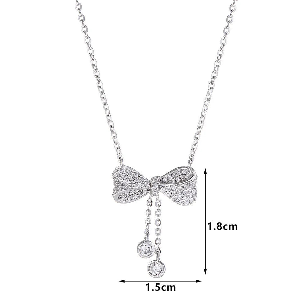 S925 sterling silver bow pendant clavicle necklace on 40-45cm O-ring chain