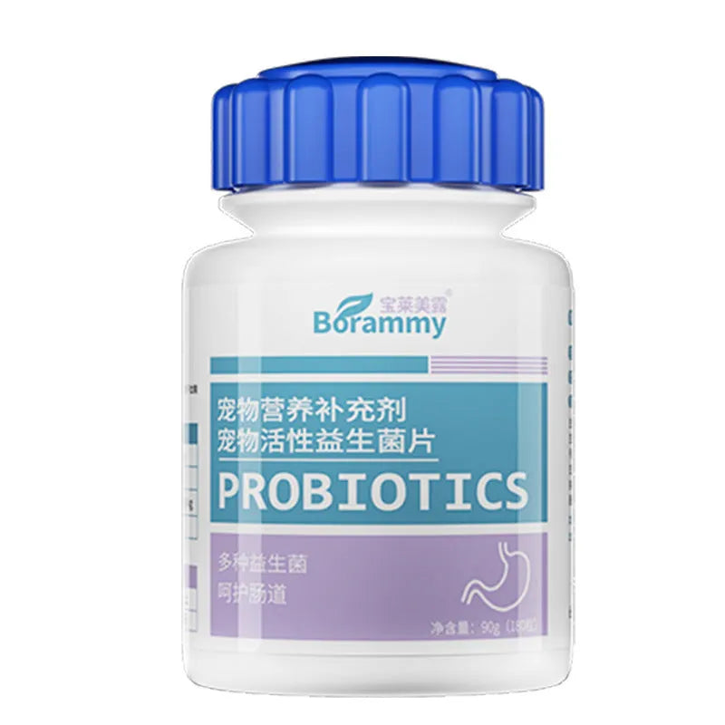 Bottle of Pet Active Probiotic Tablets containing 180 tablets for dog and cat digestive health support.