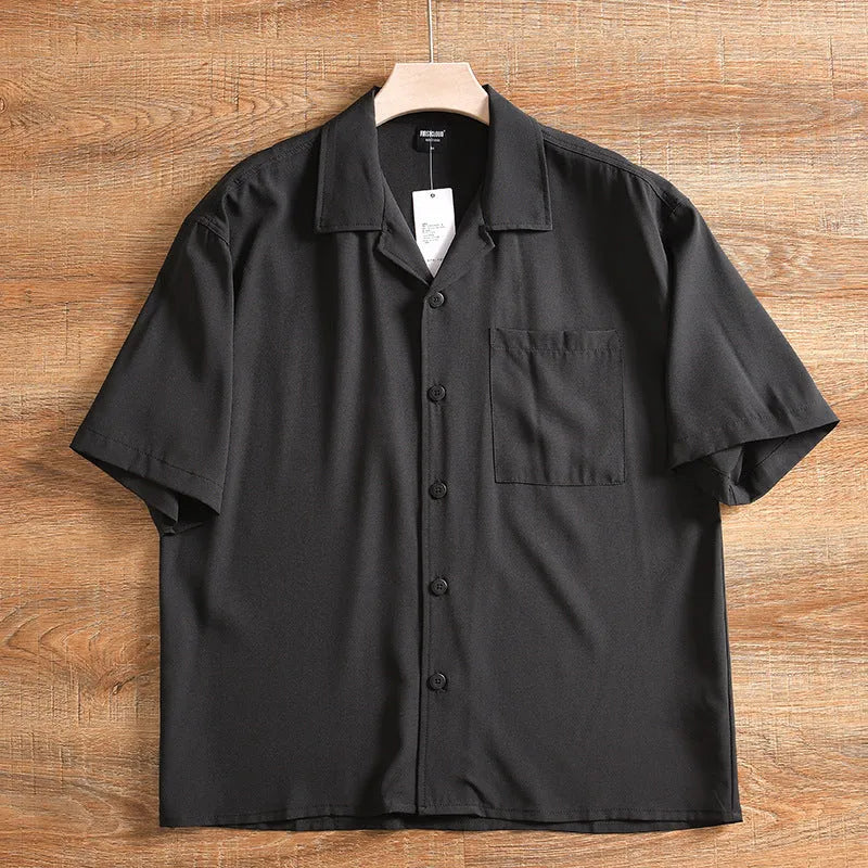 Men's lightweight loose fit short sleeve shirt in solid colour with cardigan style