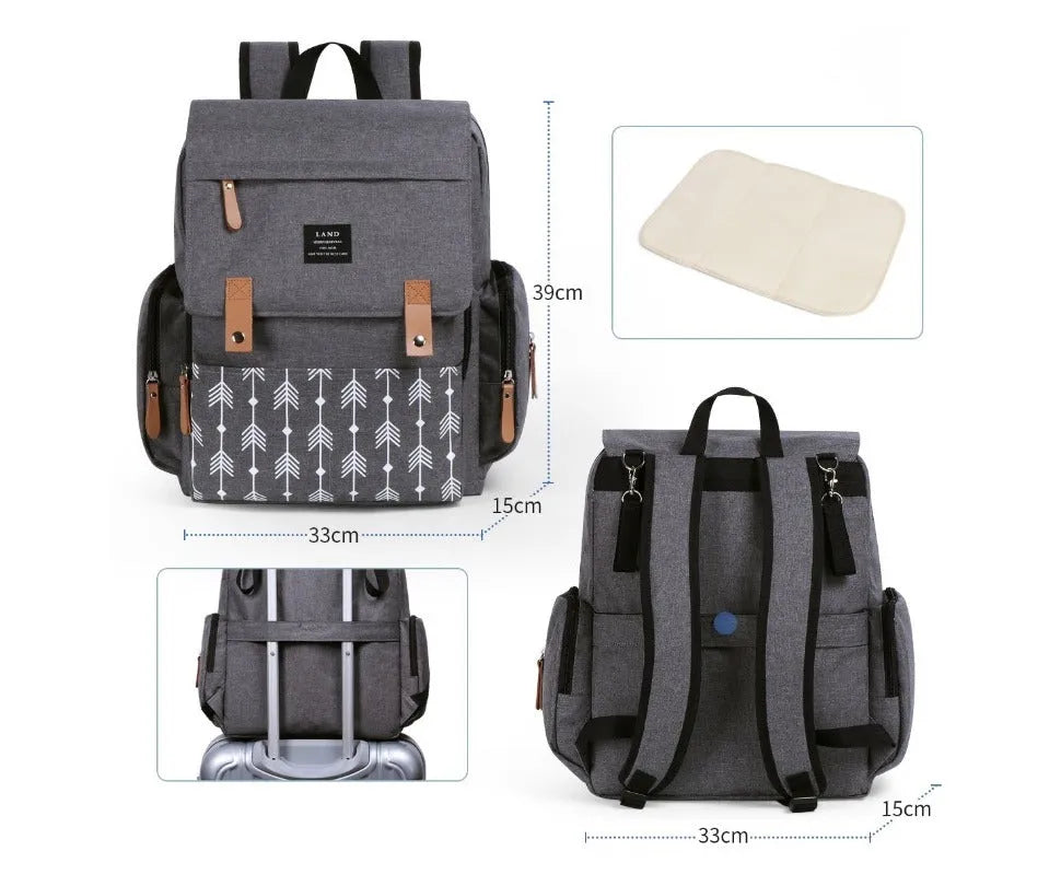LAND Mommy large capacity Oxford cloth diaper backpack with changing mat in multiple colour choices