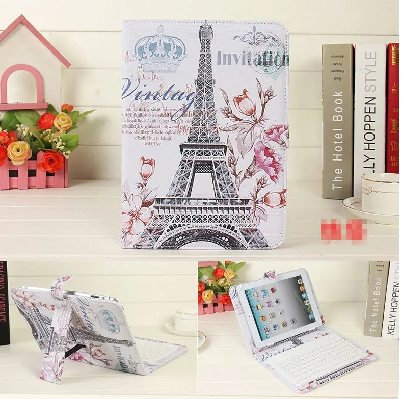 Universal wireless Bluetooth keyboard case set with protective holster for tablets and phones