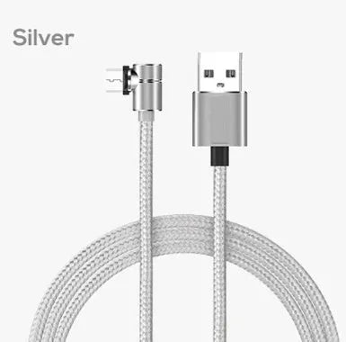 Black magnetic charging cable with aluminium alloy connectors and Micro USB, Type C, and Apple compatible magnetic tips.