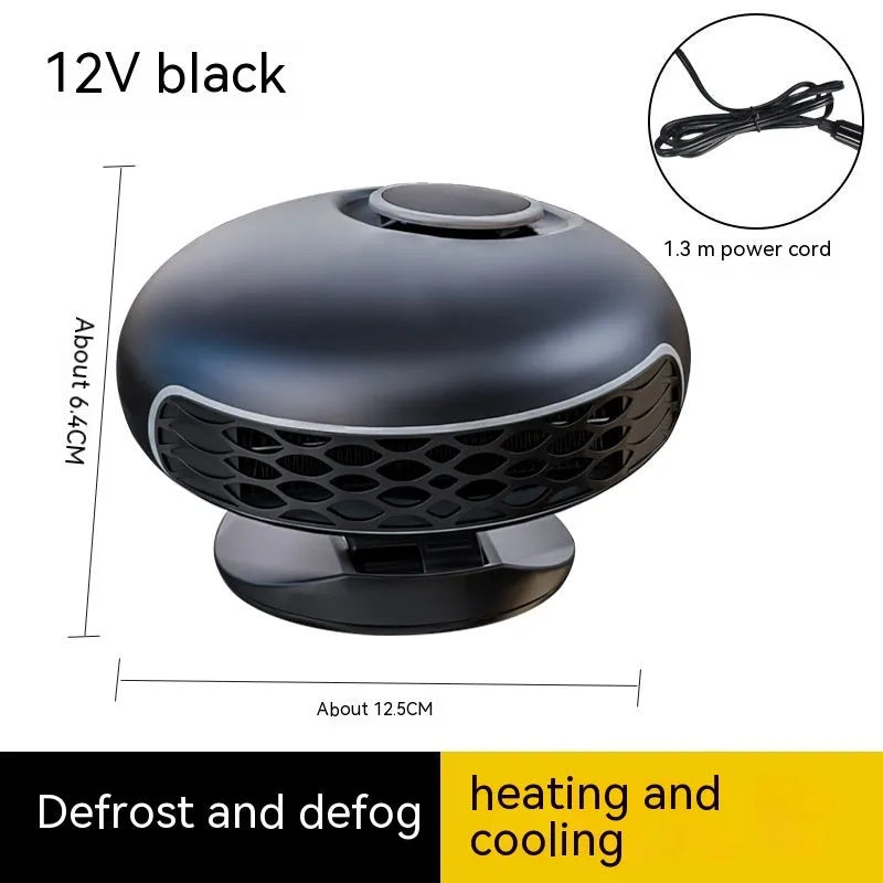 Black car warm air blower heater with ABS casing and long power cable for 12V or 24V vehicle systems