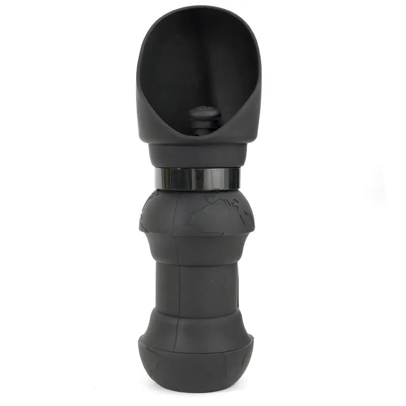 Collapsible silicone pet water cup in folded and unfolded positions showing colour options