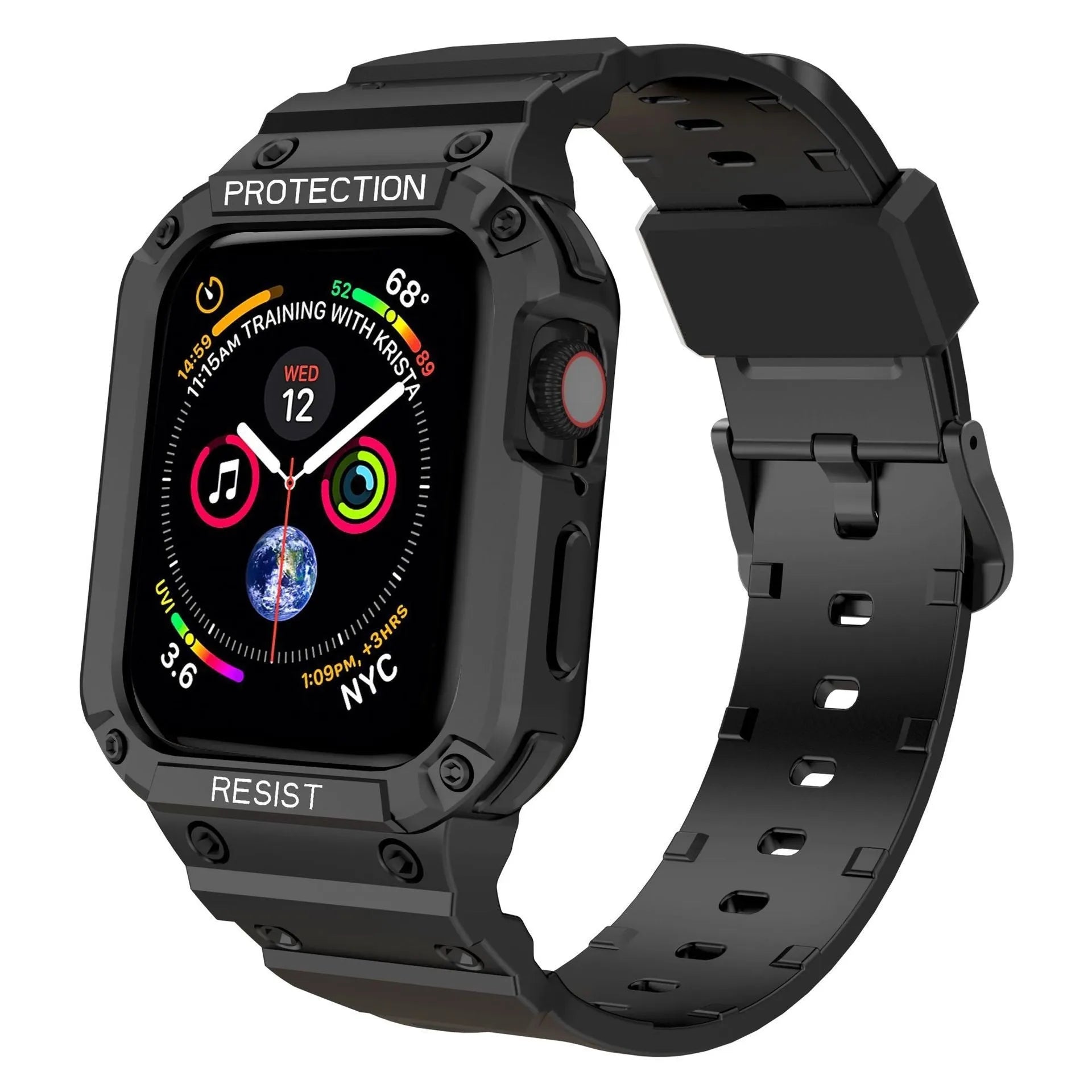 Apple Watch Series 8 compatible soft TPU sport strap in multiple colours showing 42mm and 38mm size options.