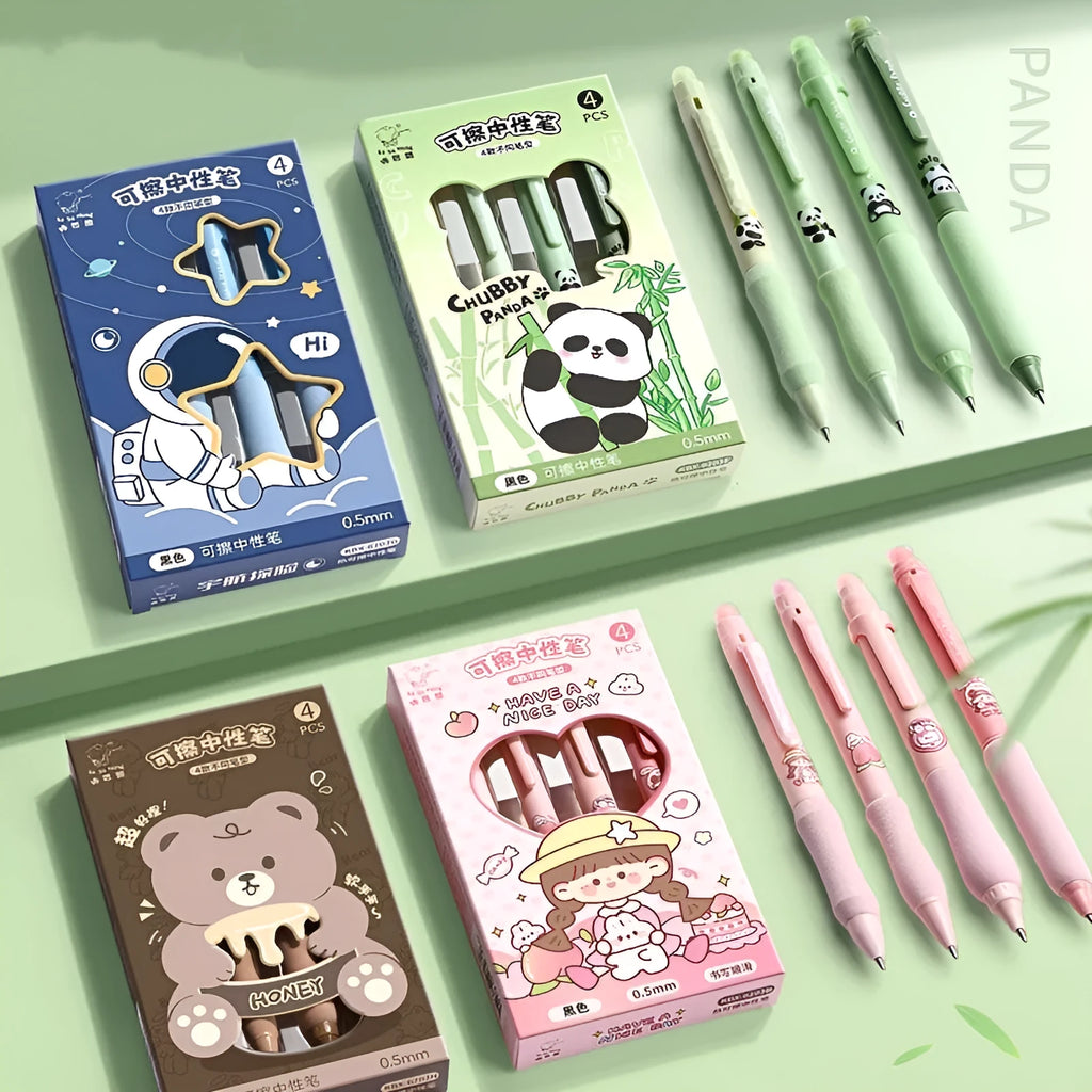 Cartoon animal erasable gel pen with 0.5mm tip in black and crystal blue ink colours
