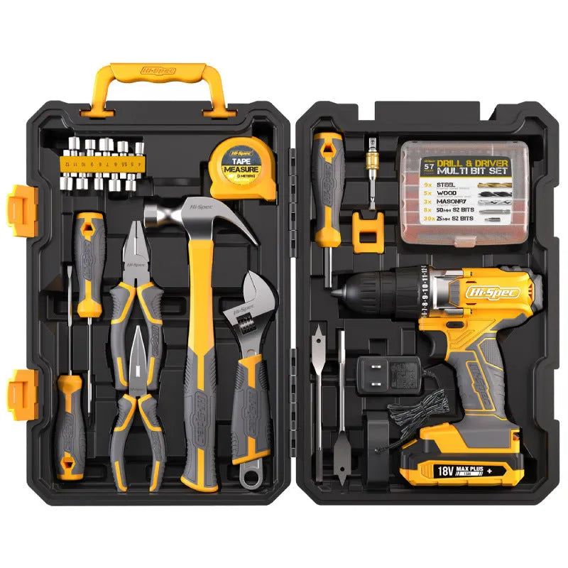 82-piece grey yellow hardware tool combo set for furniture installation with chrome-vanadium steel construction
