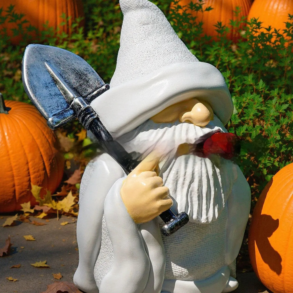 Resin smoking shovel dwarf Christmas garden ornament with detailed character design and pipe accessory