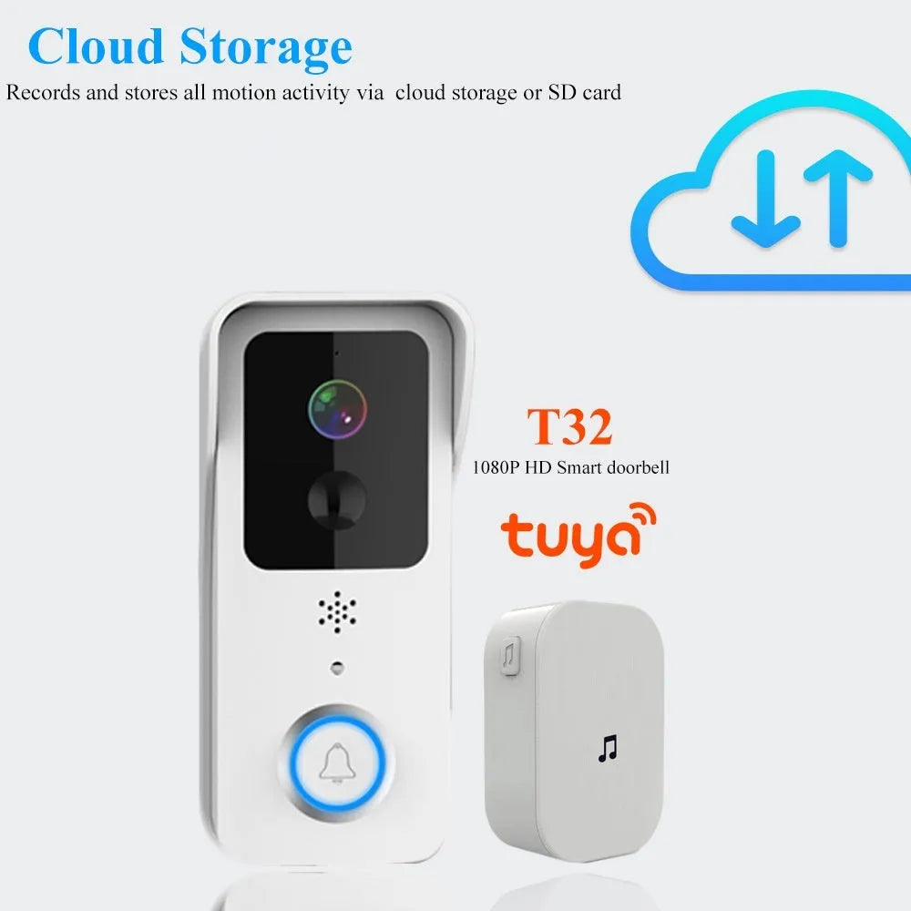 Waterproof smart visual doorbell with HD camera and 18650 battery for wireless outdoor security