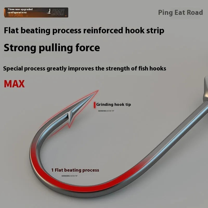Set of 50 enhanced jig hooks with 4 times strengthened construction including blood trough designs
