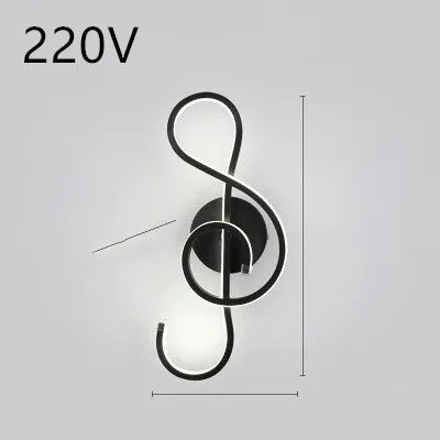 Minimalist Nordic-style LED wall lamp mounted on a wall, shown in a black finish with a soft glow.