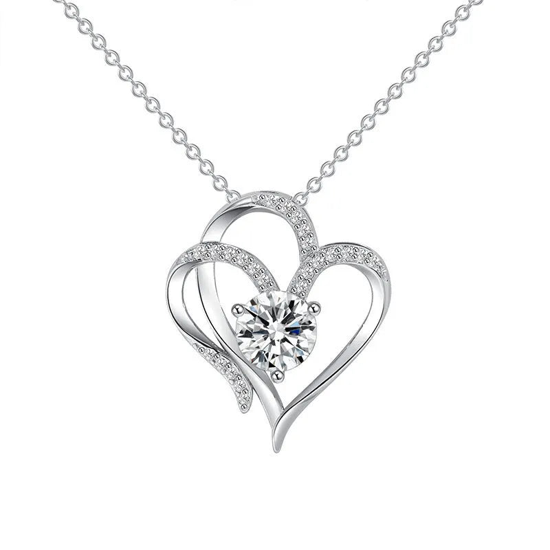 Simple heart-shaped women's necklace in 925 silver with choice of rose gold, platinum, or yellow gold plating.