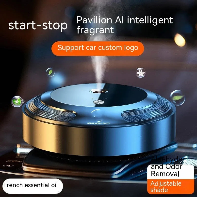 Automatic car air freshener diffuser with zinc alloy shell and vehicle logo design