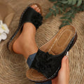 Women's dark brown peep-toe slippers with a fish mouth design and thick rubber sole.