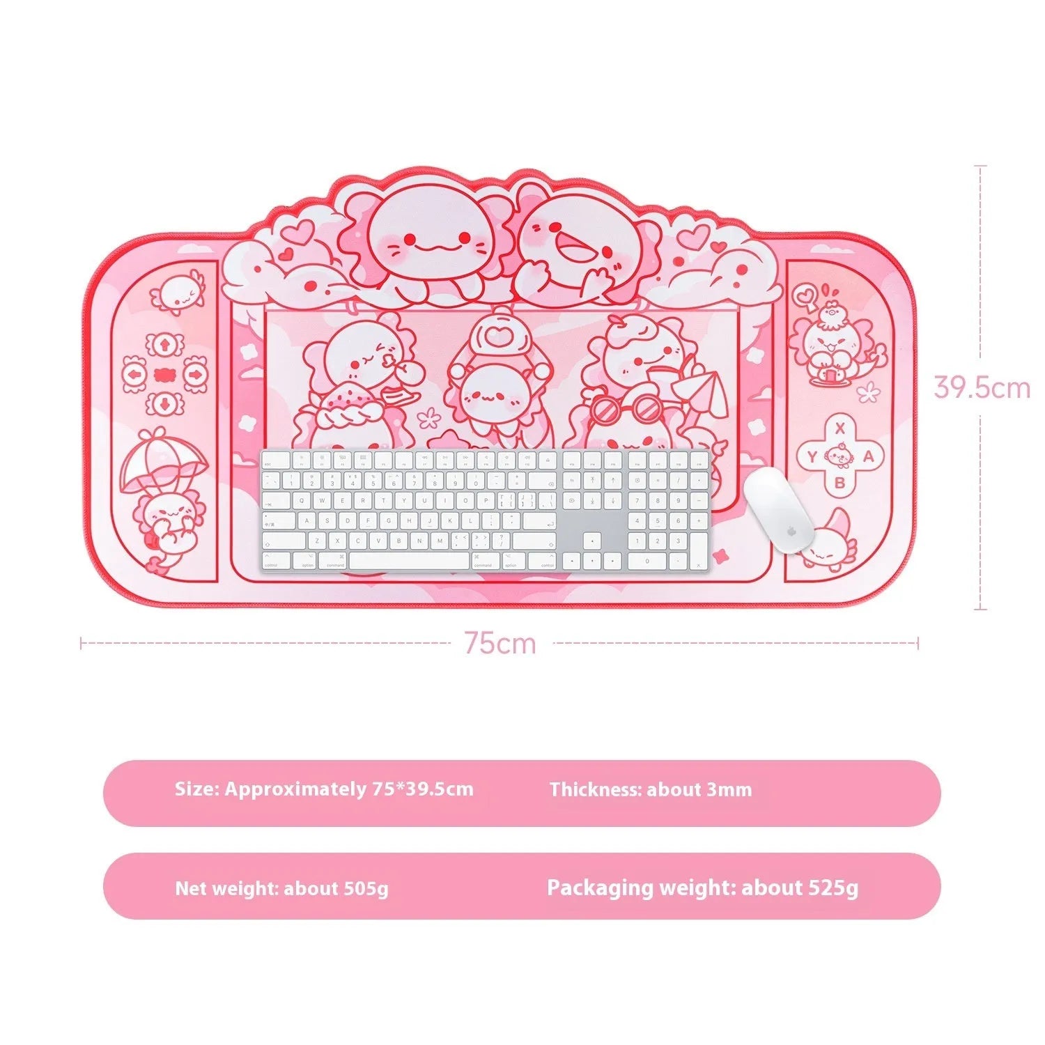 Hexagonal dragon crane machine cartoon anime large cloth mouse pad with wrist strap, 75cm by 40cm.