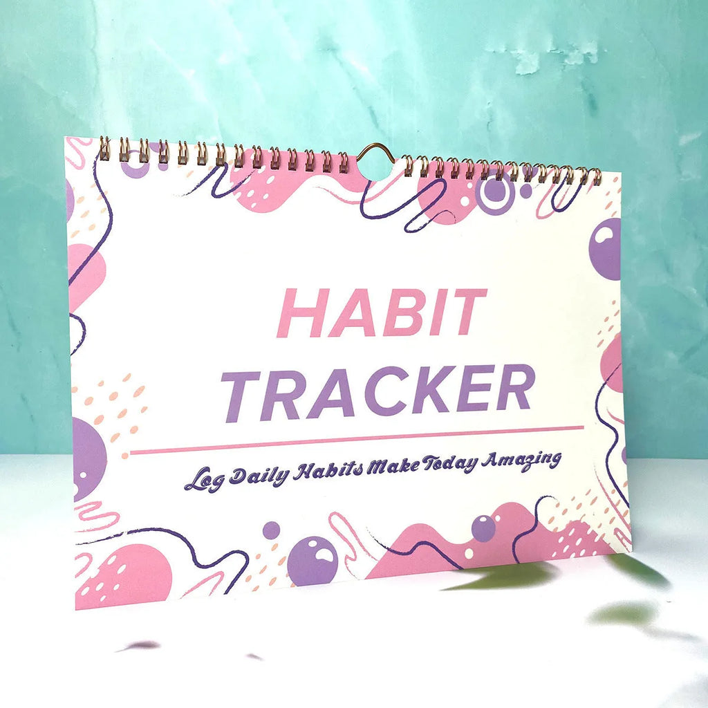 English habit tracking device showing 21cm by 28cm size with 12 internal pages for self-discipline planning