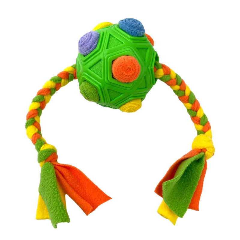 Bite-resistant pet sniffing ball dog puzzle toy for IQ training, shown in assorted colours including blue and redgreen.