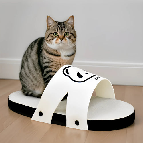 White slipper-style corrugated paper cat scratch board for feline claw care