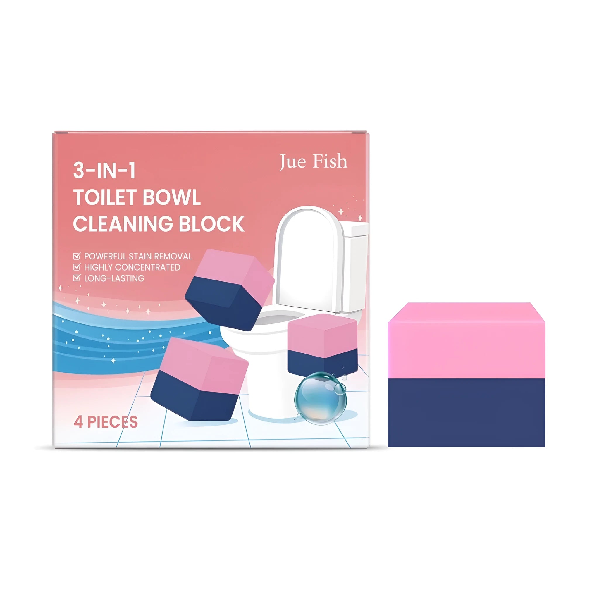 Four bleach-free toilet cleaning blocks for cisterns with sodium bicarbonate and citric acid formula