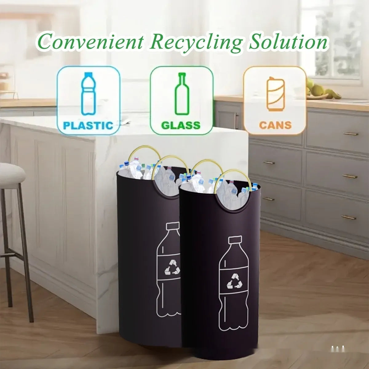 Round portable plastic trash can with dimensions 38cm wide by 72cm high