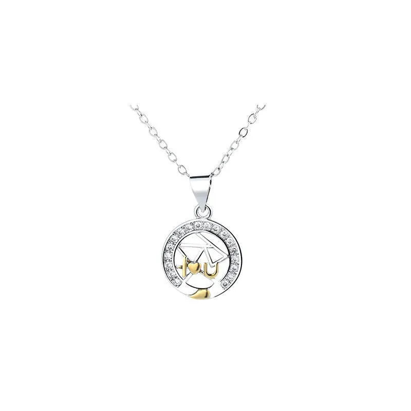 Red sun moon couple necklace with copper pendants on cross chain
