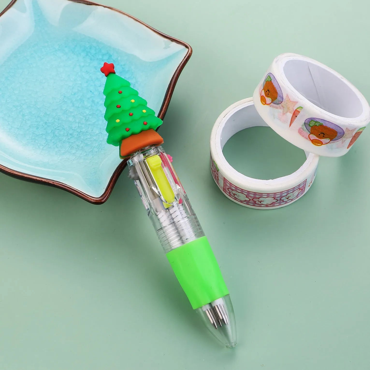 Christmas four-colour press ballpoint pen showing 11cm length with festive designs