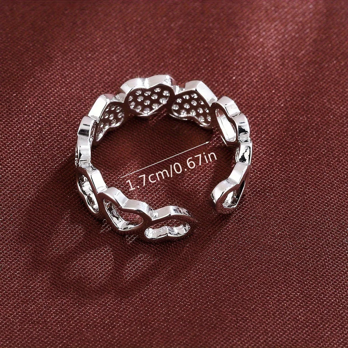 Adjustable opening copper heart ring with diamond treatment in gold colour for small fingers