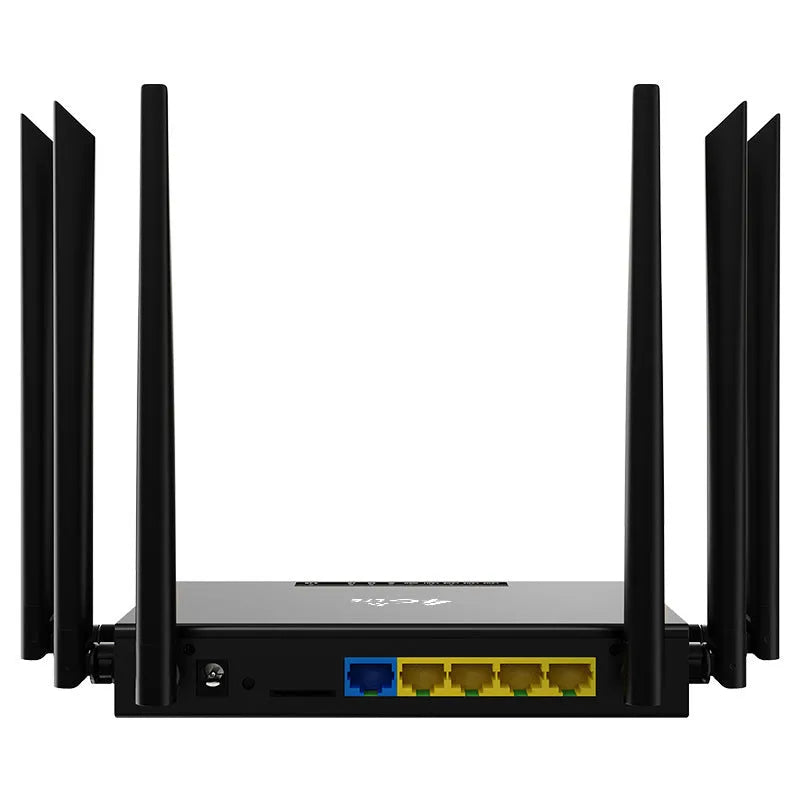 Industrial iron casing 4G router with removable antennas showing DC power interface