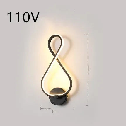 Minimalist Nordic-style LED wall lamp mounted on a wall, shown in a black finish with a soft glow.
