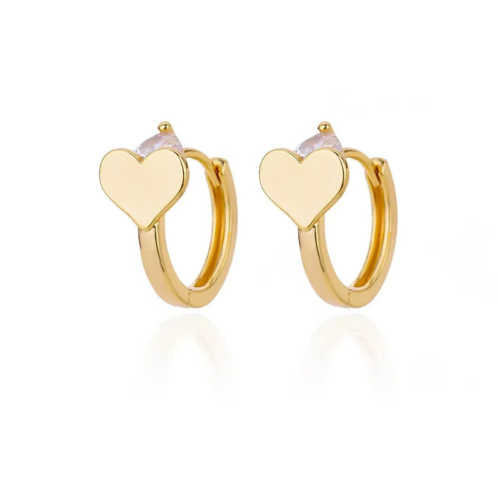 Stainless steel heart shape stud earrings with zircon detail and ear clip fitting