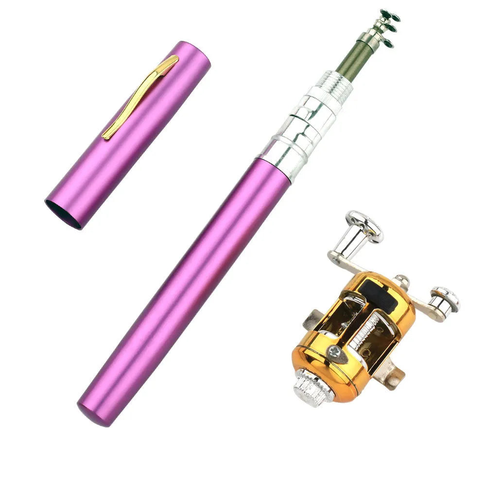 Telescopic pen fishing rod kit with aluminium case and ST5RL reel in multiple colours.