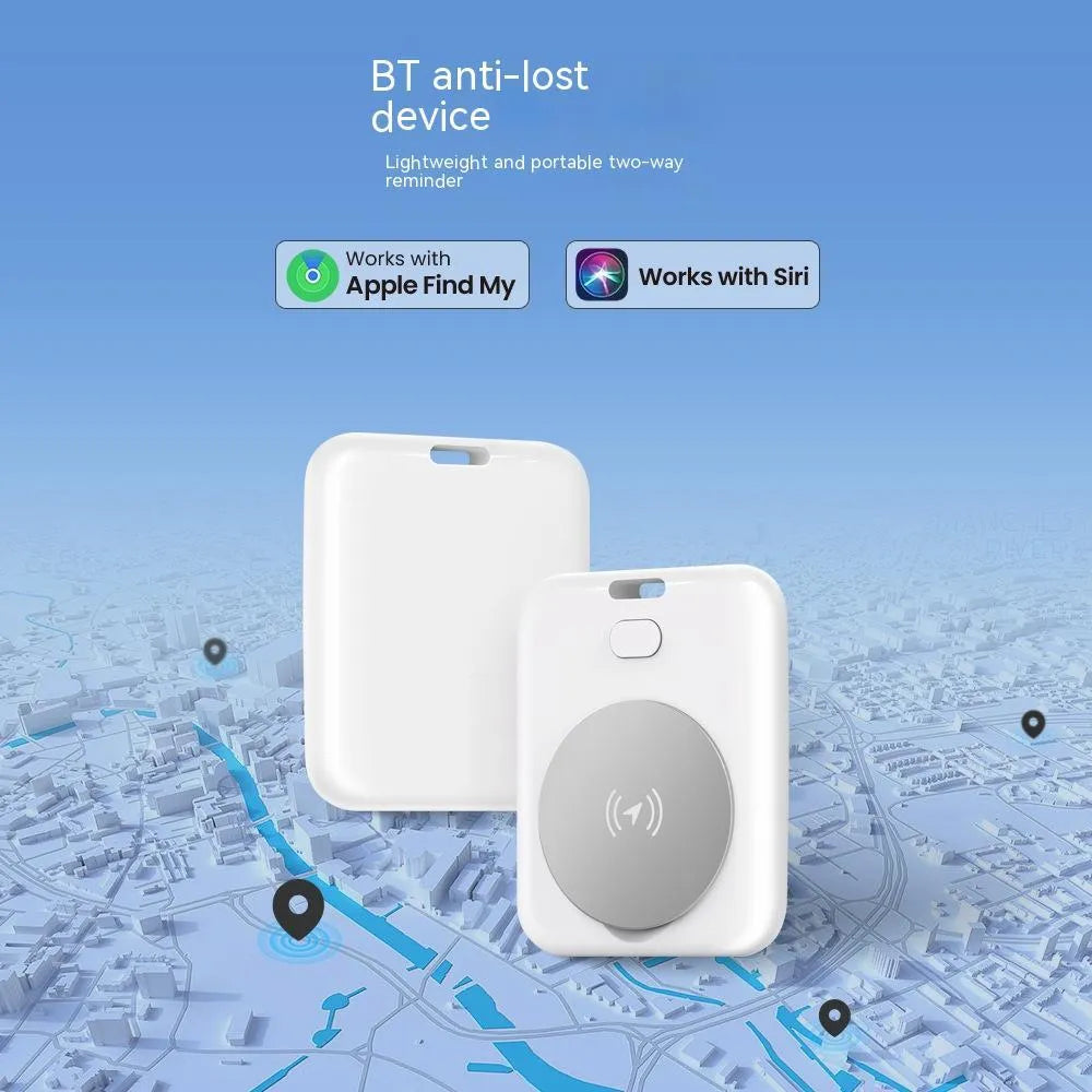 White ABS pet tracking device for Apple users showing lightweight design and portable attachment