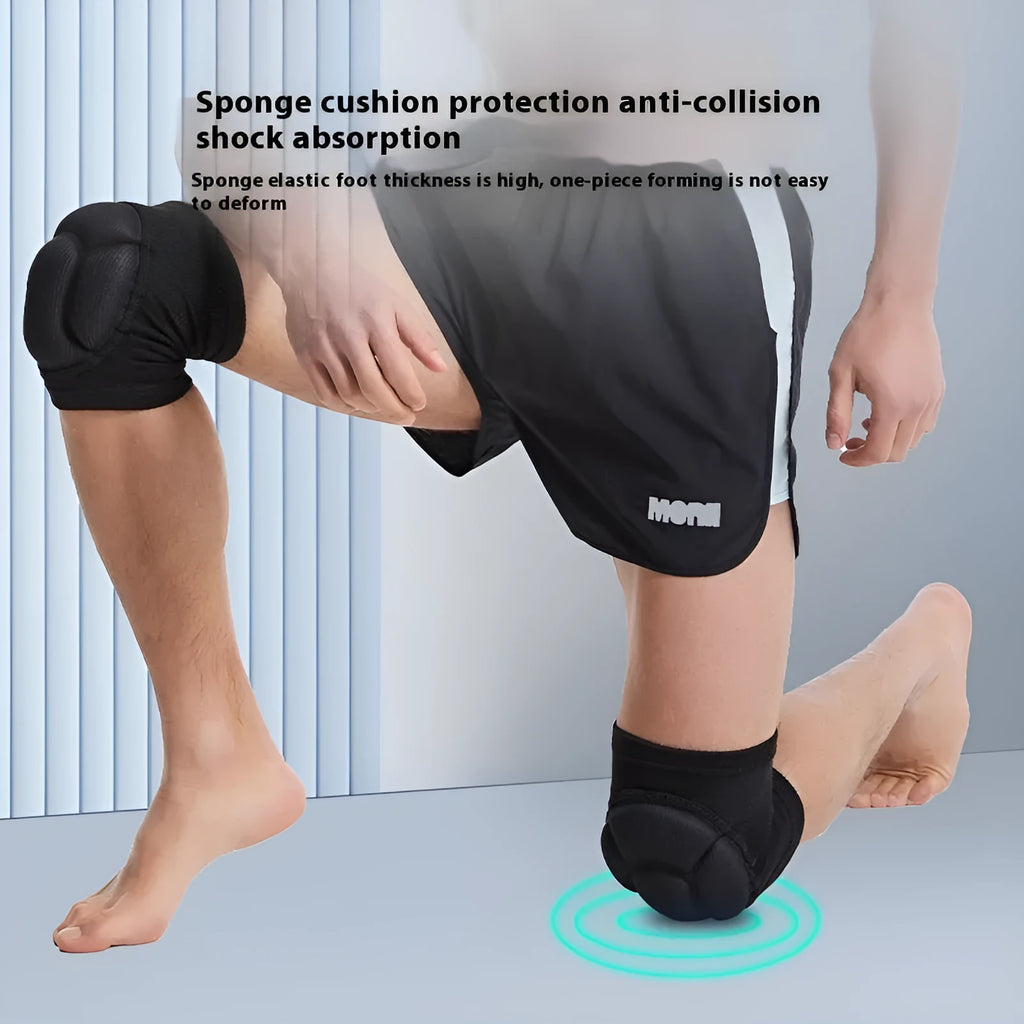 Black and blue thick sponge anti-collision kneepad for dance and sports.