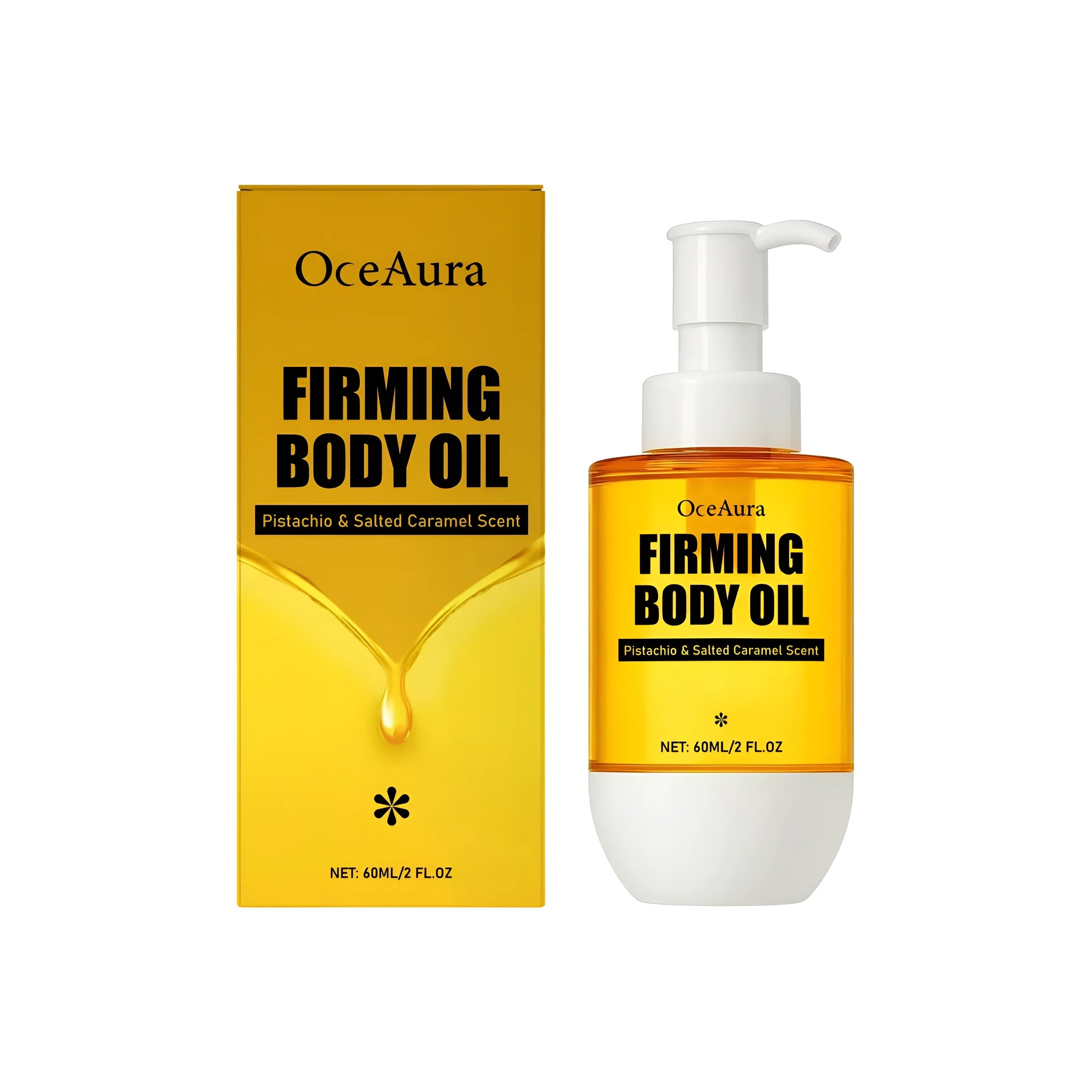 60ml bottle of tightening body oil with glycerin, vitamin E and pistachio seed oil