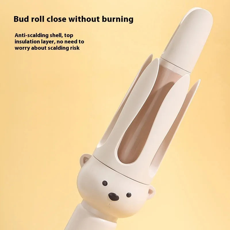 Beige anion automatic hair curler with hair stick accessory for lazy curly hair styling