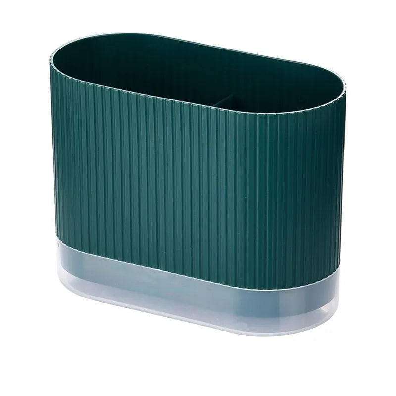 Plastic wall-mounted chopstick and spoon holder tube with drainage holes in beige colour.