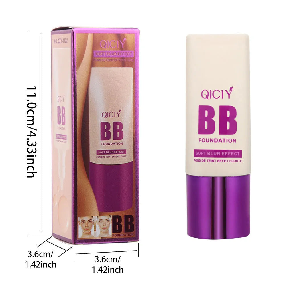 Feeding bottle format BB cream with applicator in 10 shade options for brightening coverage