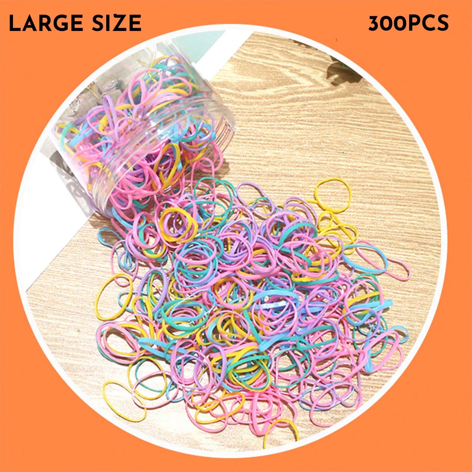 Pack of multicoloured thin TPU baby hair ties stored in a clear reusable plastic container.