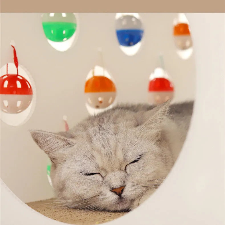 Integrated cat scratch board and nest toy with tunnel and bell ball for house cats