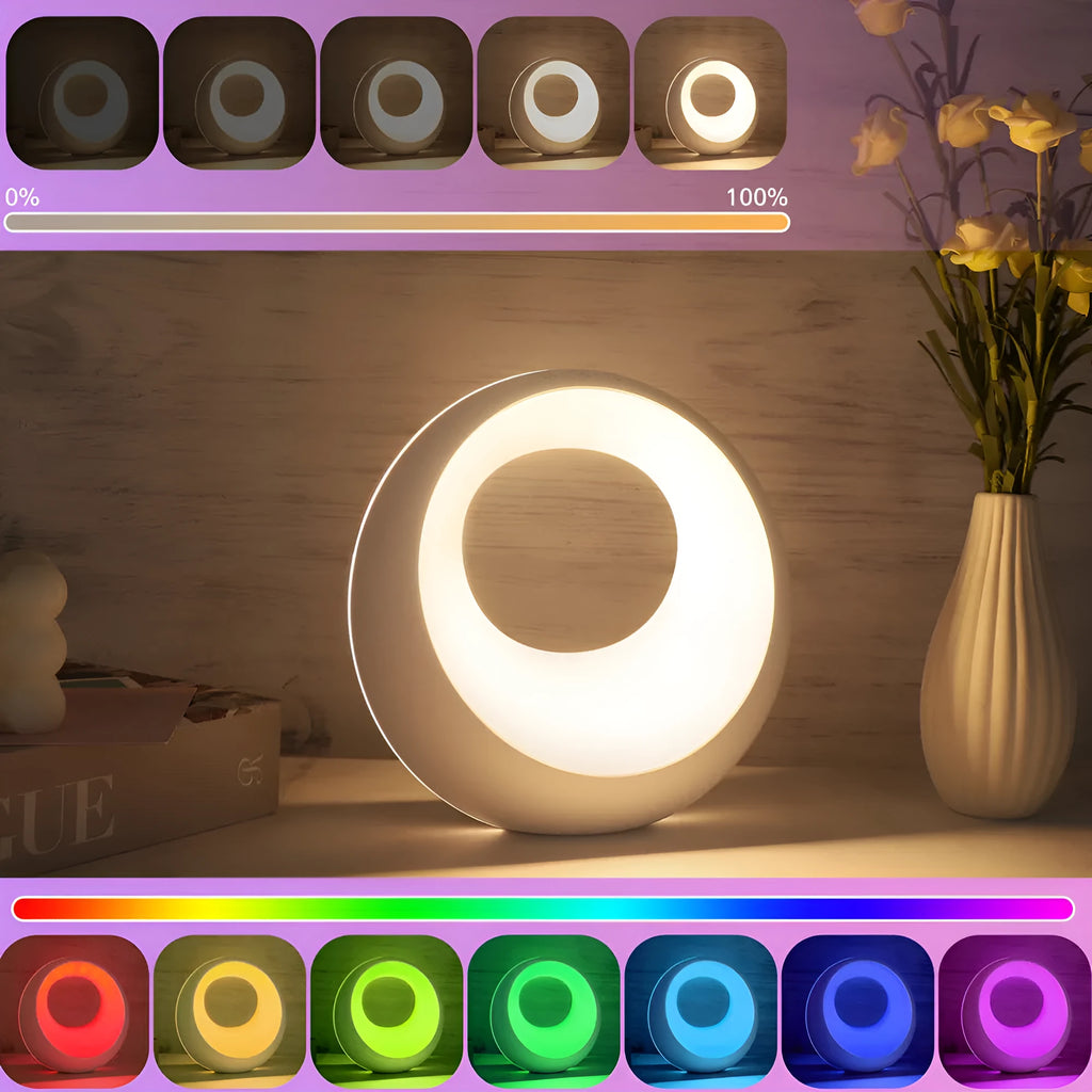 Creative Touch small RGB colour changing night lamp with remote control on wooden desk