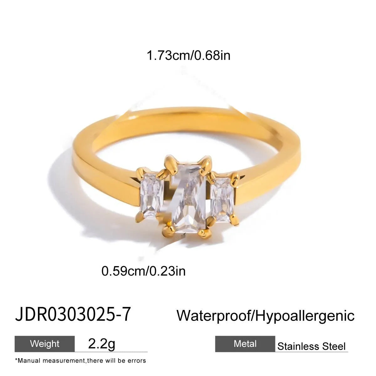 Geometric zircon ring in titanium steel with non-fading finish on a hand.