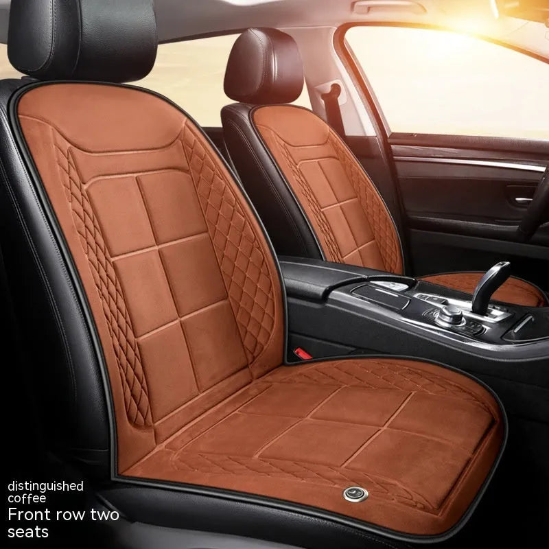Car heating cushion with automatic temperature control and cotton filler in beige, black or coffee brown