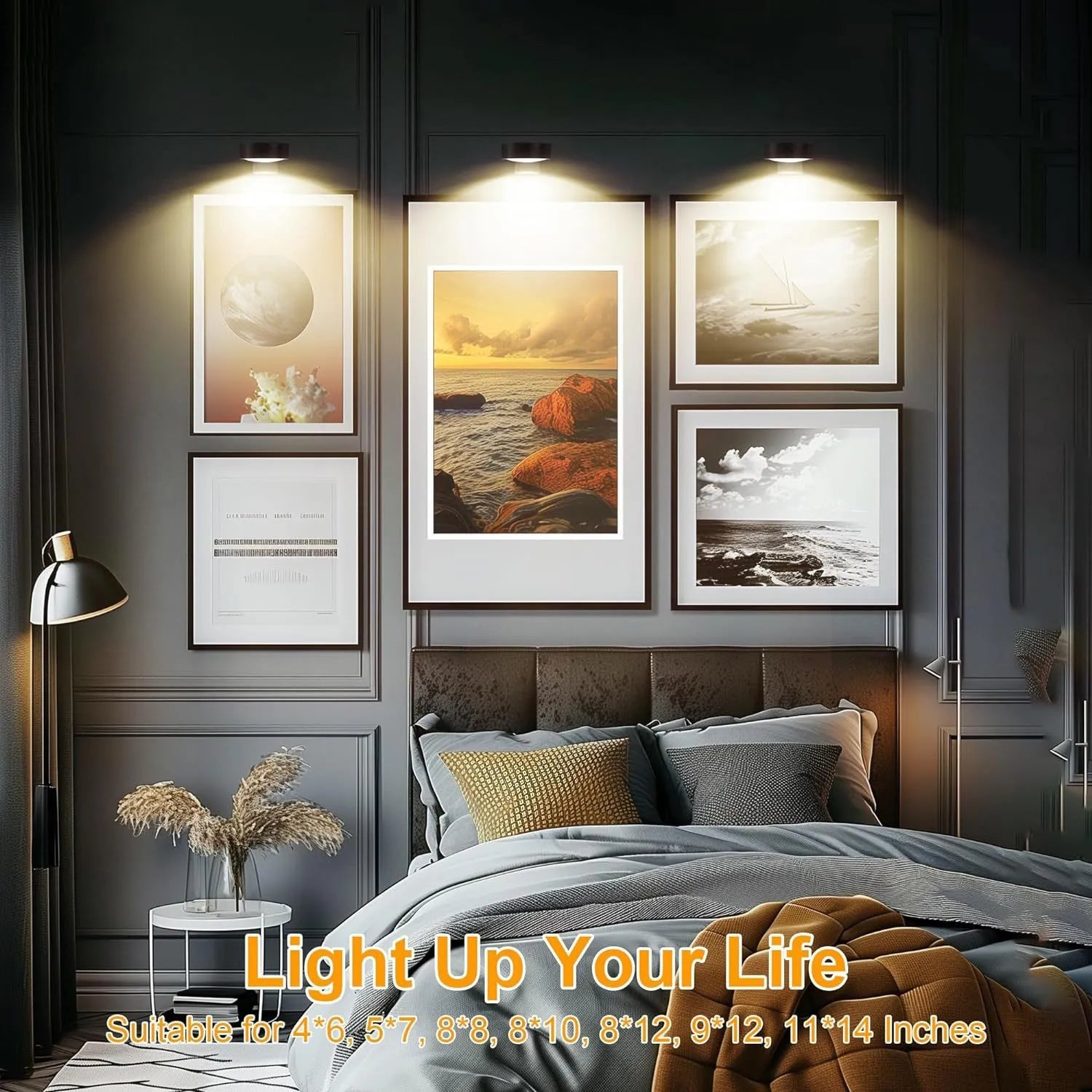 Wireless LED painting lamp with magnetic charging and remote control in black, white or gold finish