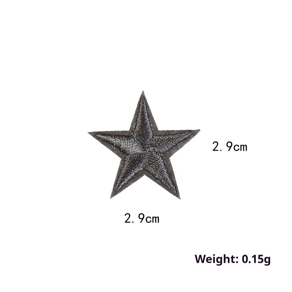 Colourful handmade embroidered five-pointed star cloth stickers for DIY decoration on fabric.