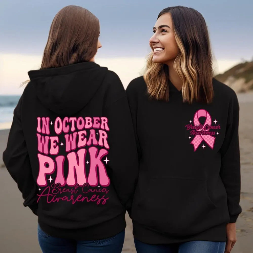 Breast Cancer Awareness retro design hoodie with side pocket in multiple colour options
