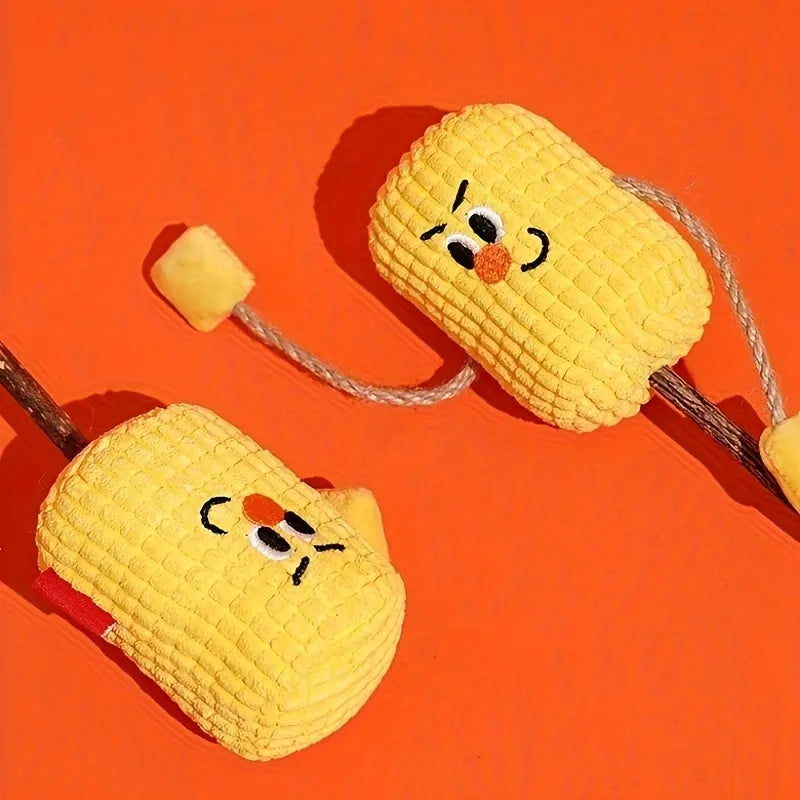 Corn cob shaped cat dental toy made from polio wood with catnip, measuring 7cm by 6cm by 15cm